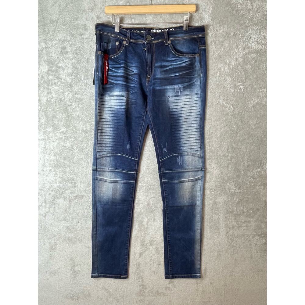 Young Republic Jeans Size 34x33 Moto Style Urban Streetwear Skater Grunge NWT